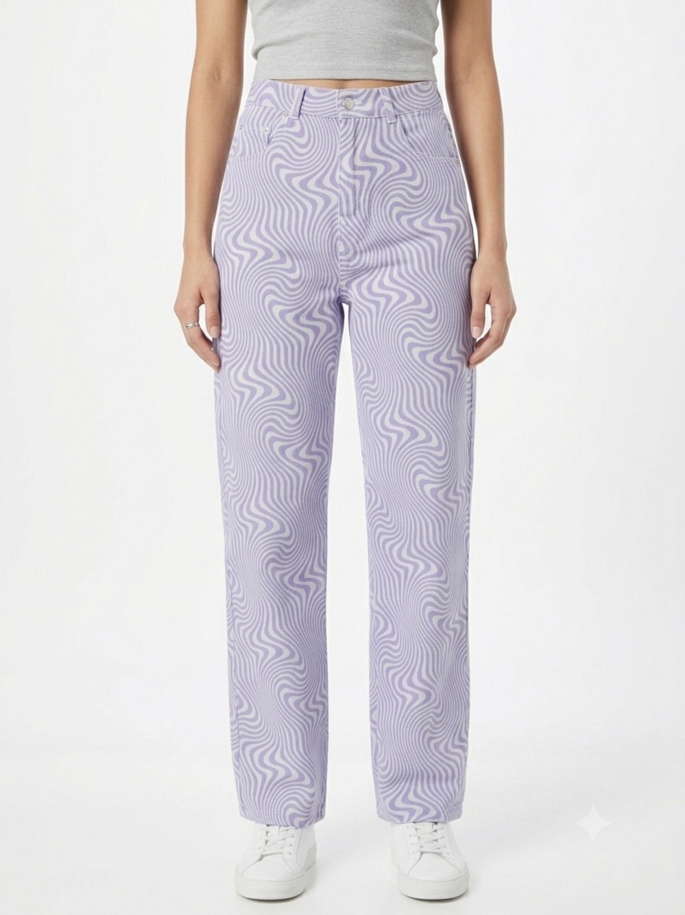 SHEKOU Psychedelic Swirl Wide Leg Jeans Medium Purple Blue Y2K Satin